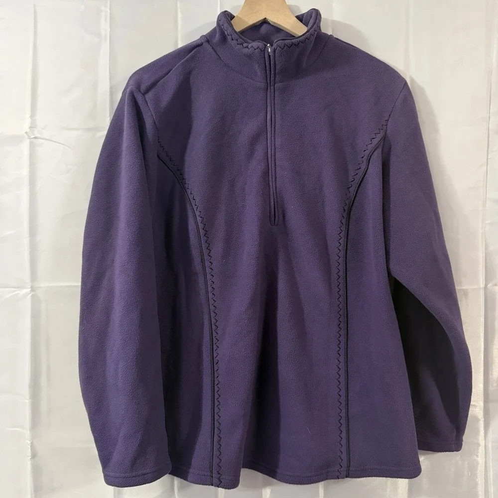 Coldwater Creek Womens 1X 16/18 Purple Fleece Quarter‎ 1/4 Zip Jacket Sweatshirt
